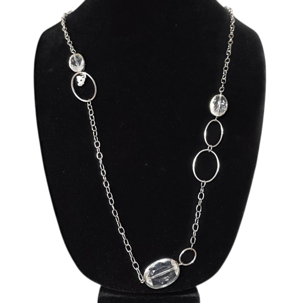 Suen Silver Tone Chain‎ Necklace with Clear Beads and Open Circles